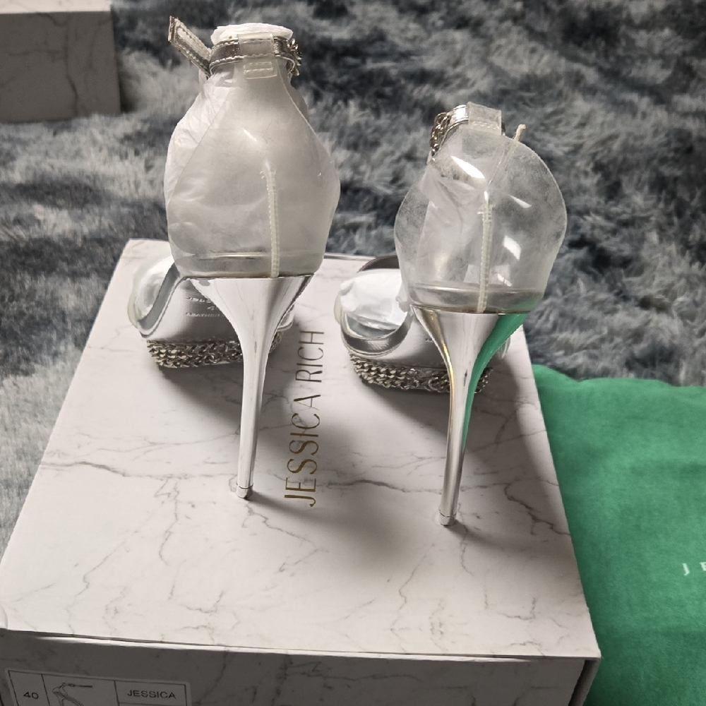 Jessica Rich - Elegant Silver Chain Detail Heels. New In Box Size EU 40/US 10 - Picture 5 of 6